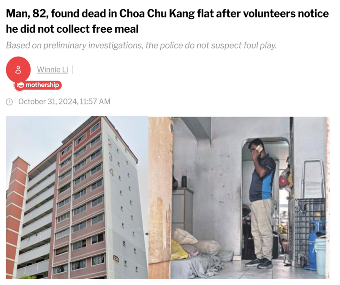 News article about a man found dead in his Choa Chu Kang flat
