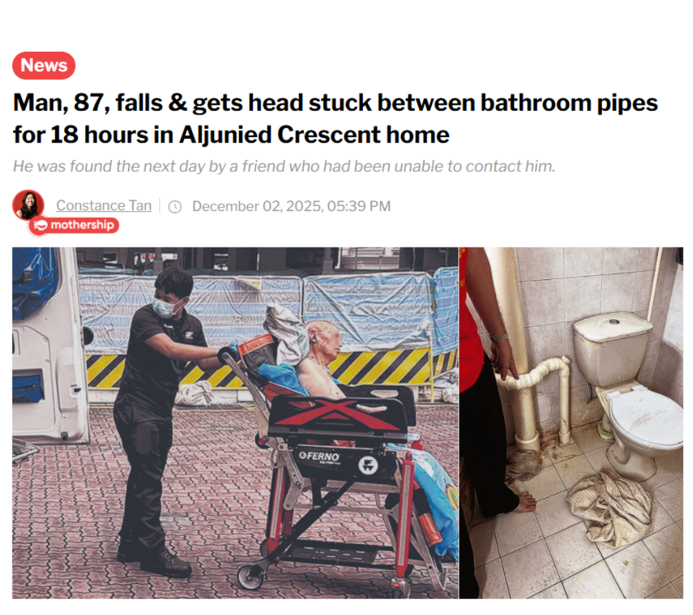 News article about an elderly woman who fell in a community care apartment