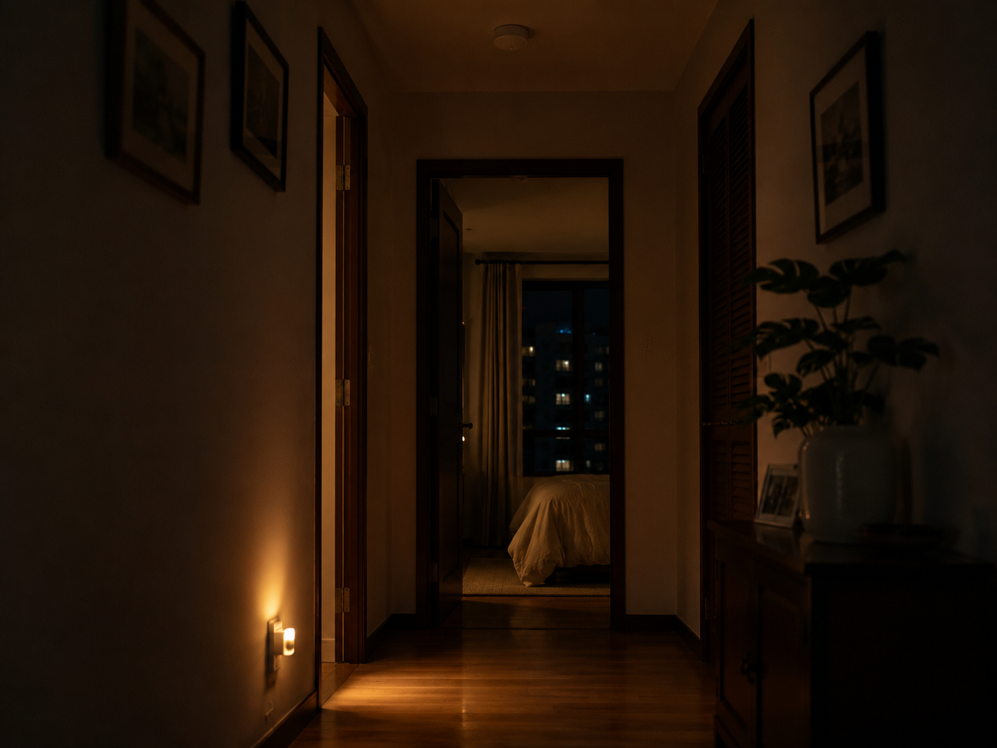 Dark hallway monitored for falls
